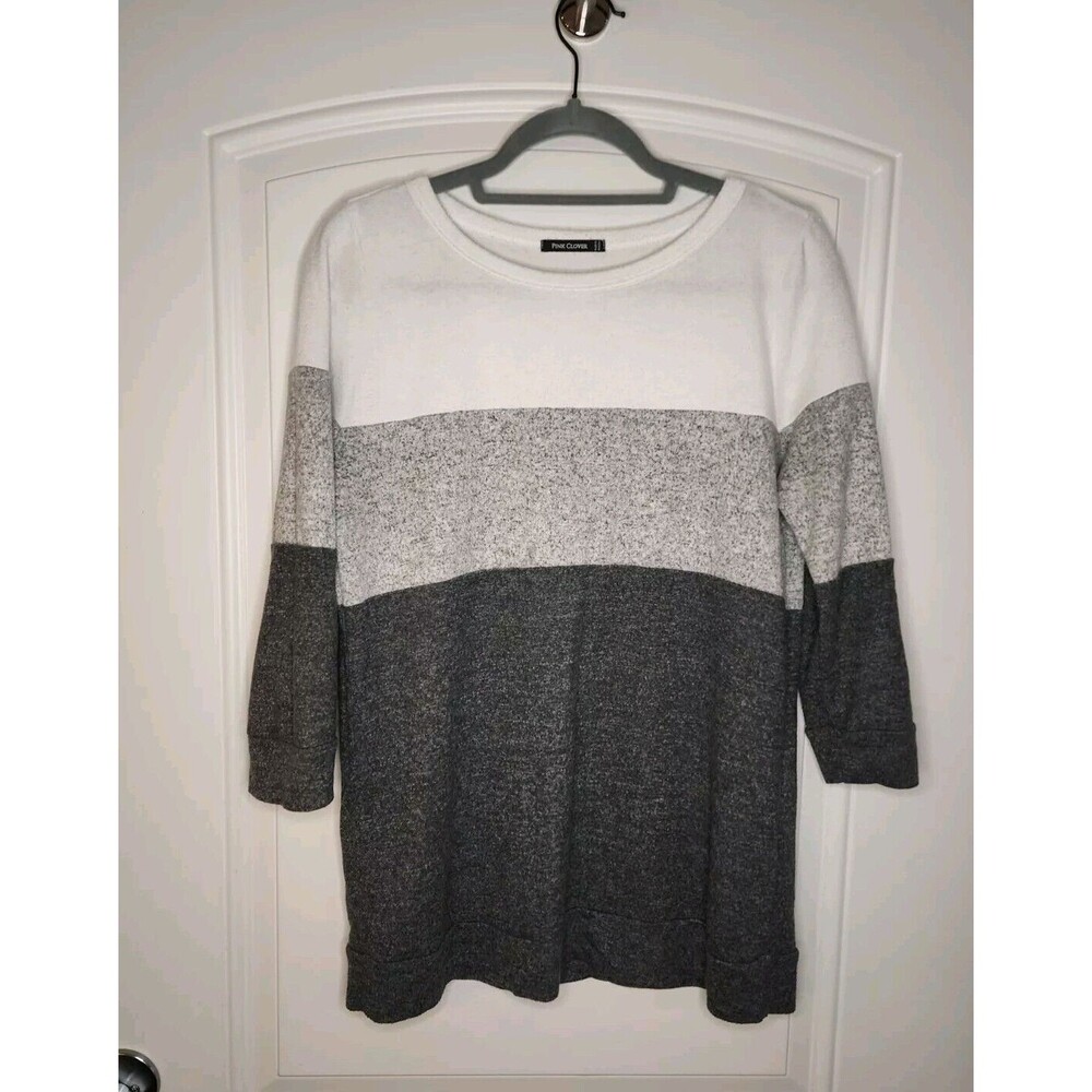 Stitch Fix Jessica Lightweight Colorblock Brushed Knit Top Medium Gray Cream